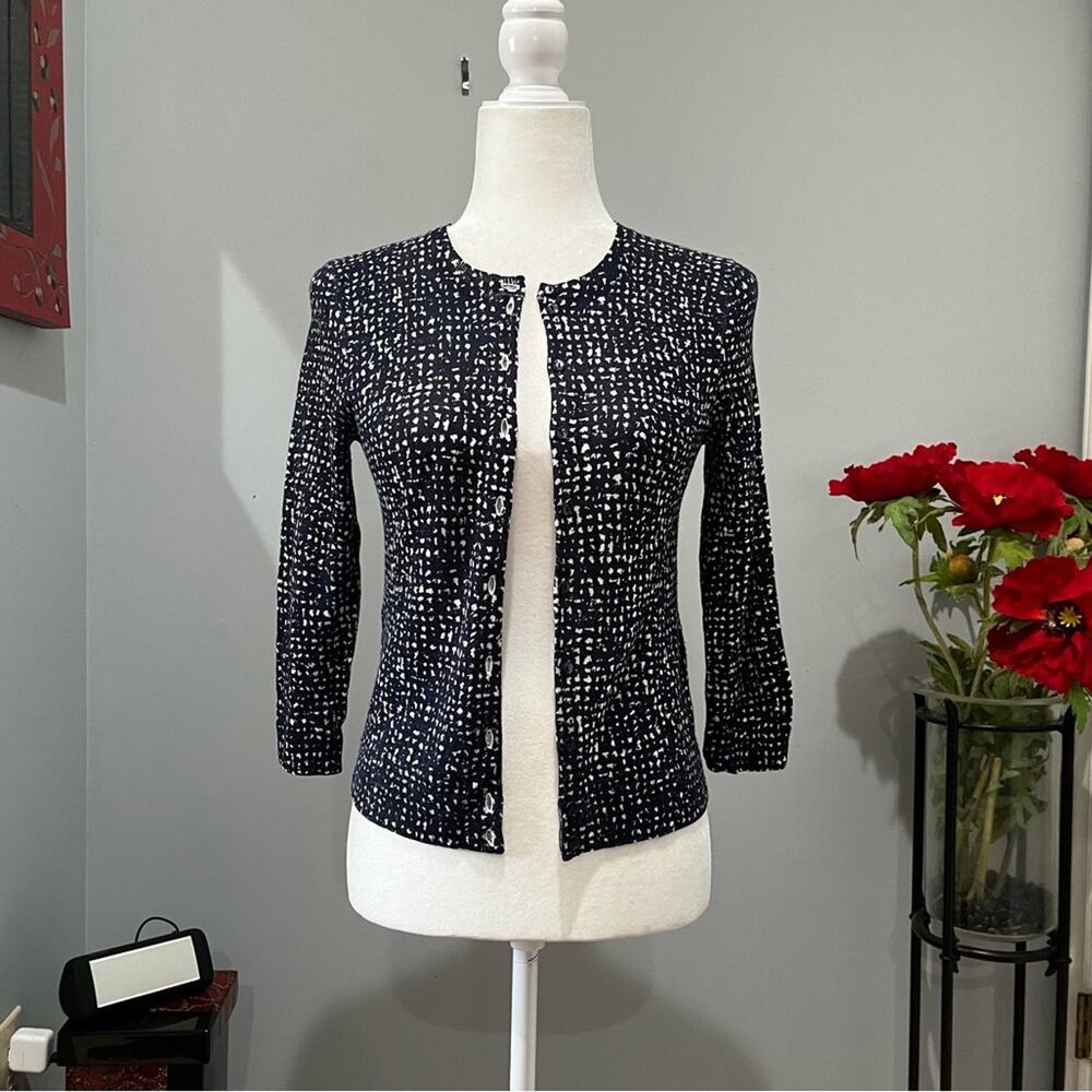 NEW J. Crew Wool Academia Book Binder Two Tone 3/4 Sleeve Crew Neck Cardigan XS